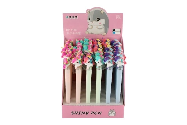Pen/stylo lichtgevende eenhoorn van kunststof op batterijen, 3 kleuren
