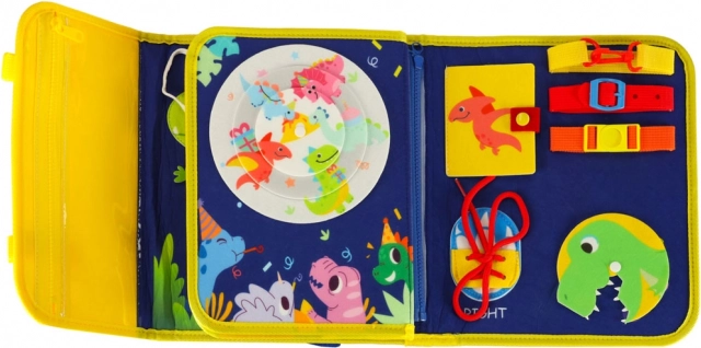 Montessori sensorisch manipulatiebord met dinothema blauw