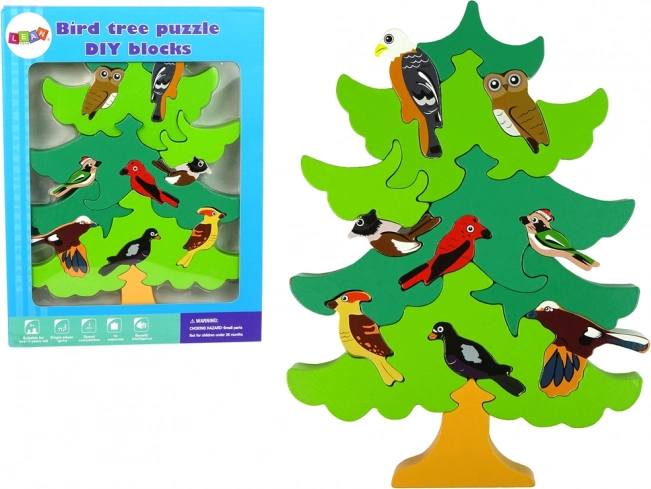 Houten boom-puzzel met bosvogels DIY
