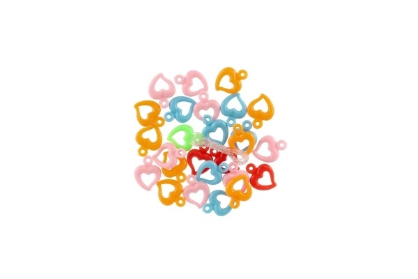 Plastic kralen hart, letters met koord 2 soorten in zakje 6,5x11x1cm