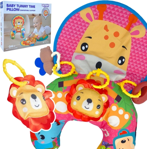 Interactive U-shaped baby pillow WOOPIE BABY with toys and teether