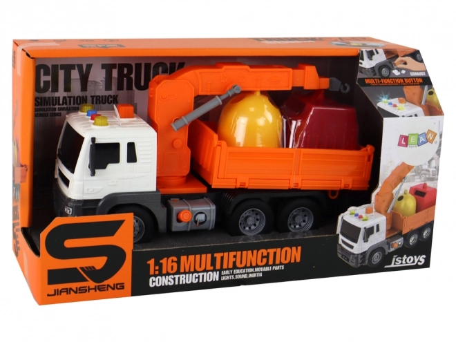 Camion poubelle avec grue Entrée de friction Orange 1:16