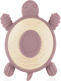 Siliconen houten bijtring Turtle, Oudroze