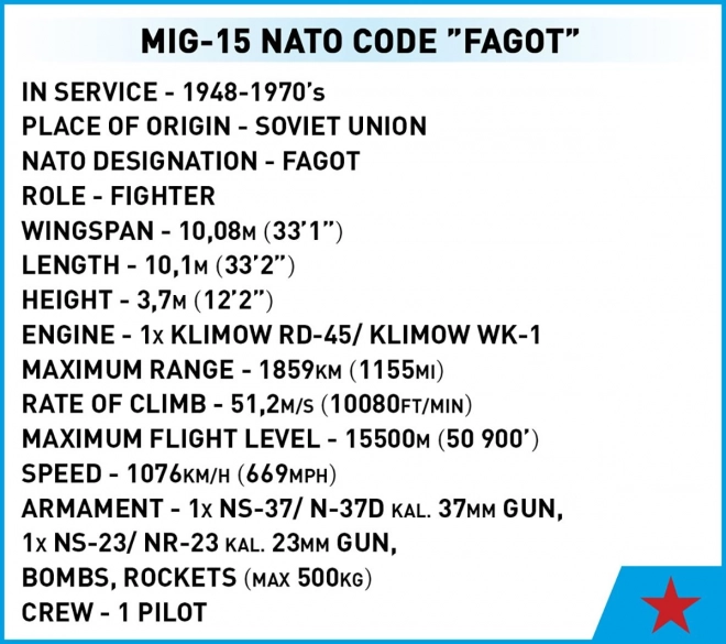 COBI 2416 Koreaanse Oorlog MIG-15 FAGOT, 1:32, 504 st, 1 f