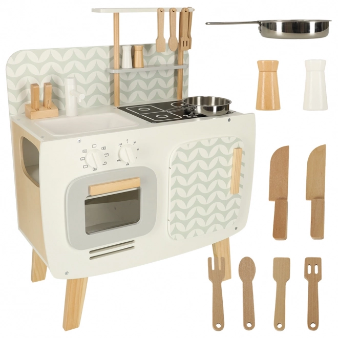 Retro houten kinderkeuken met accessoires