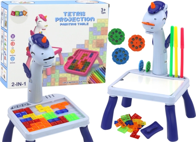 Mini-Projektor und Tisch 2-in-1 Einhorn blau