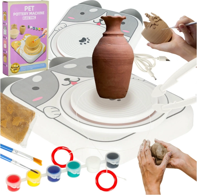 Creatieve pottenbakkerset voor kinderen met hondenthema in grijs