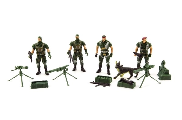 Set van 4 soldaten met accessoires, plastic CZ ontwerp op kaart 18x19,5cm