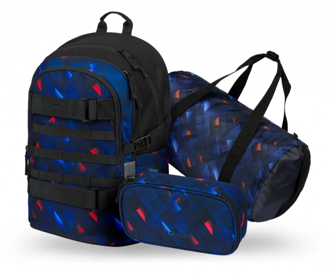 BAAGL Set Rucksack, Federmäppchen und Sporttasche Skate Indigo