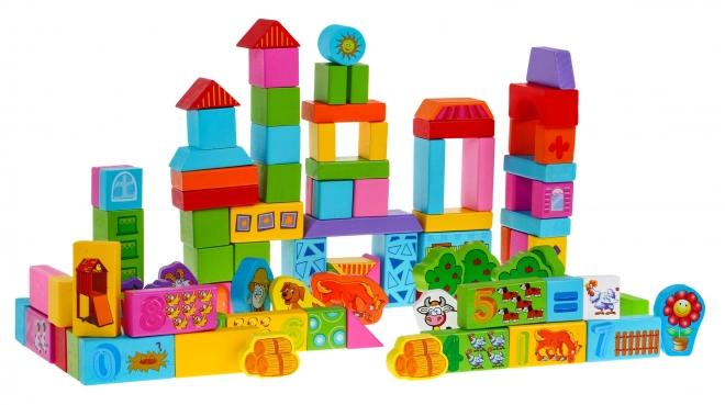 Set houten blokken Boerderij - 100 stuks