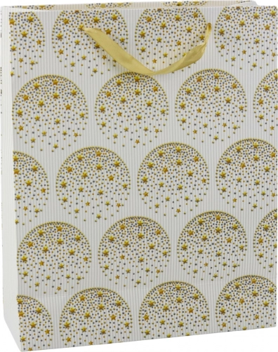 Sac cadeau avec petites étoiles dorées, blanc, 32 × 26 × 12 cm