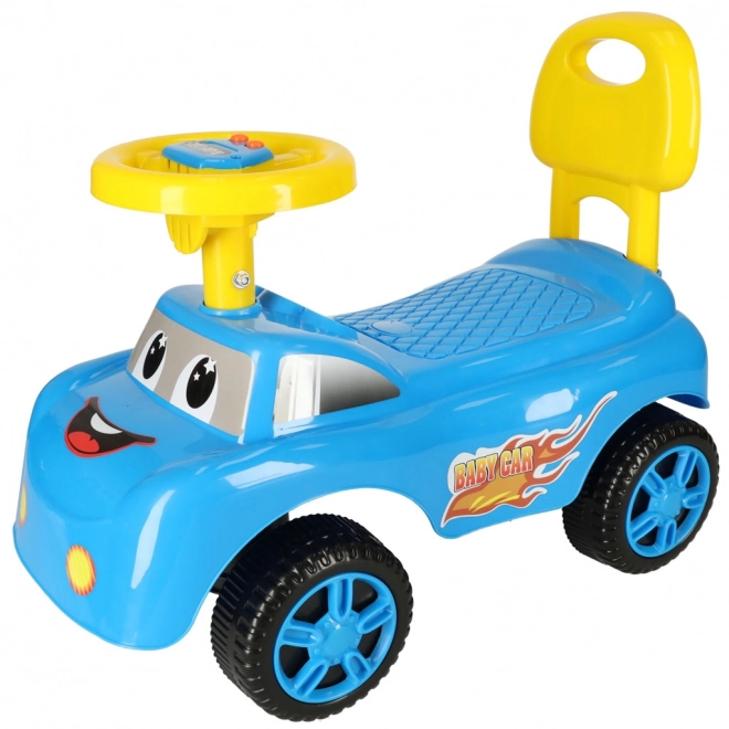 Lachende loopauto met claxon blauw
