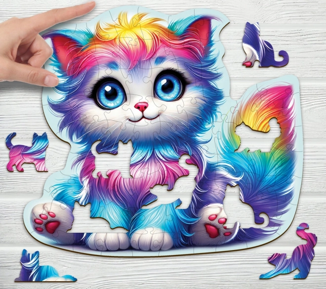 Houten puzzel Kleurrijke Kitten
