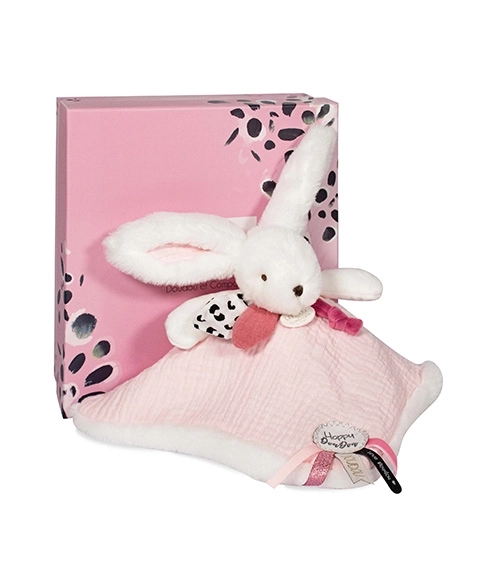 Doudou cadeau set roze - konijntje met vierkante deken