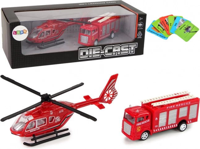 Brandweerautootjes met helikopter rood