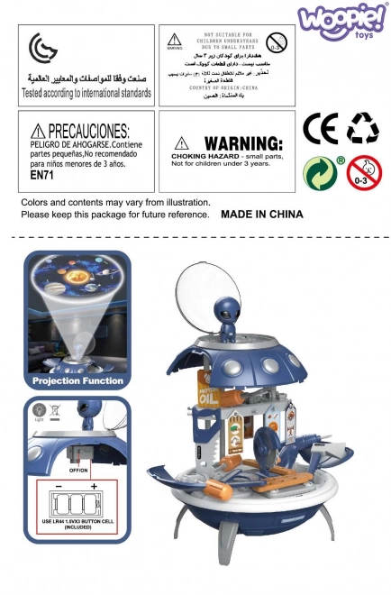 Kinder kosmische set: projector, rugzak en werkplaats UFO