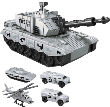 21 cm friction-powered shooting tank with cars and helicopter