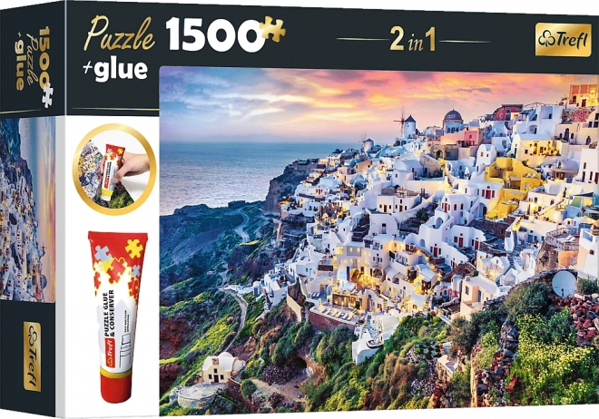 Trefl Set 2v1 Puzzle Wunderschöne Insel Santorini Griechenland 1500 Teile mit Kleber