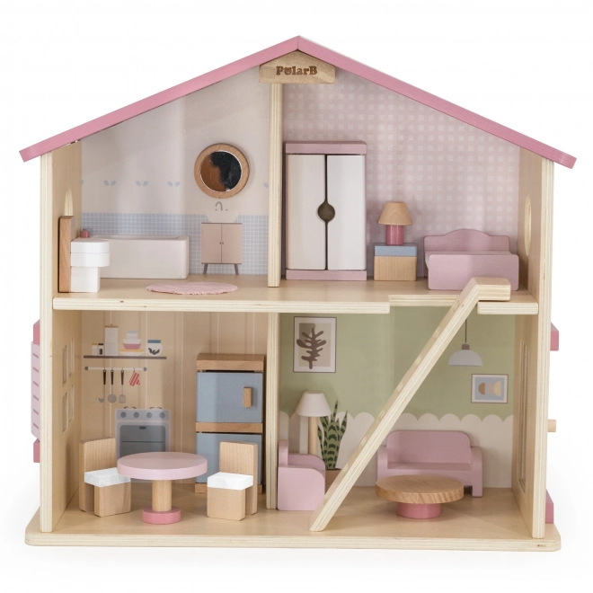 Grote houten poppenhuis met accessoires PolarB Viga