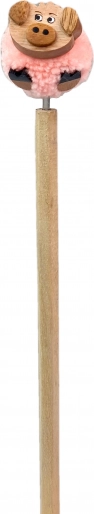 Houten pen met pompon varkentje