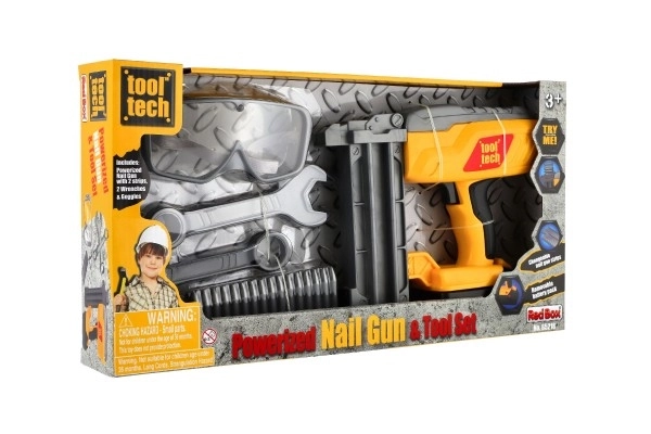 Nagelpistool/Spijkerpistool plastic 21x18cm met accessoires op batterijen met geluid, licht in doos