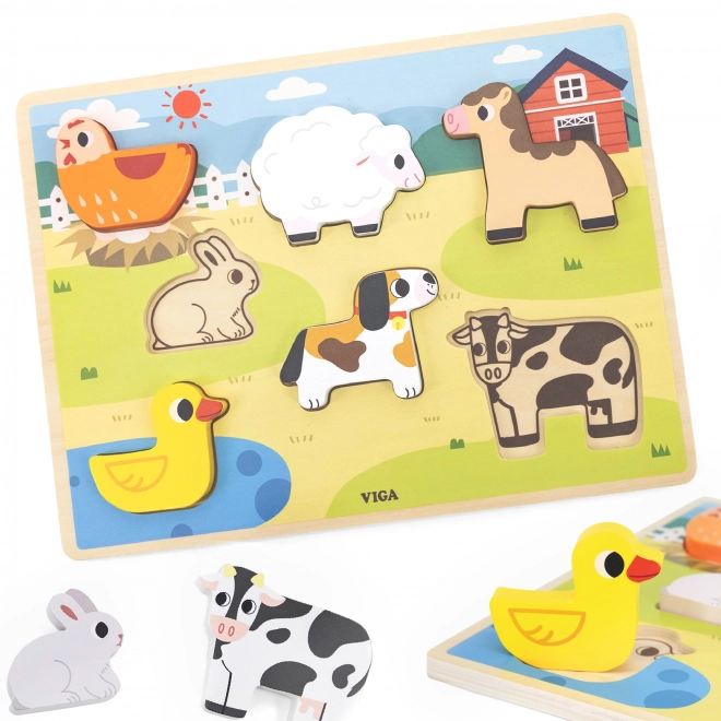 Viga Holzpuzzle Montessori Bauernhof 2-in-1
