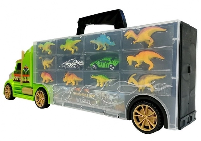 Koffer Truck Transporter Sorter met dino's groen
