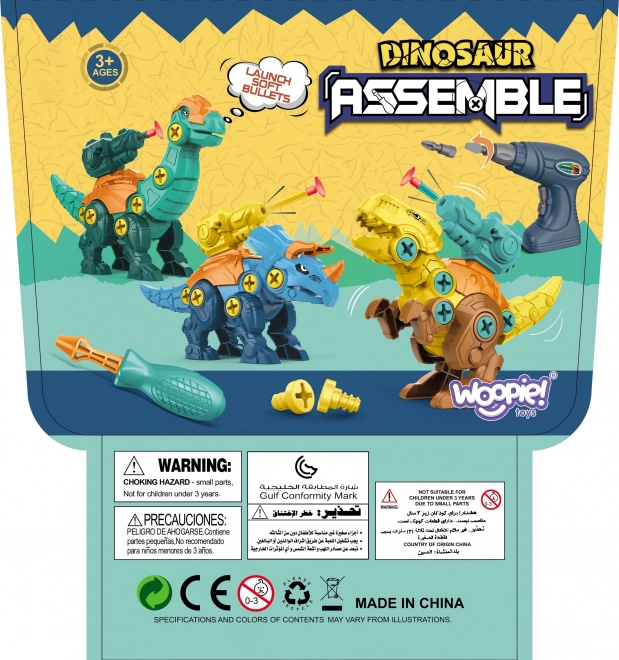 Woopie set dinosaurussen om te schroeven 3 stuks bouwset met koffer en boormachine met schroevendraaier
