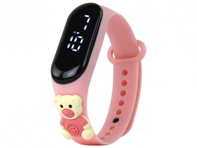 Kinder-Touchscreen-Uhr mit Bärenmotiv, rosa mit verstellbarem Armband