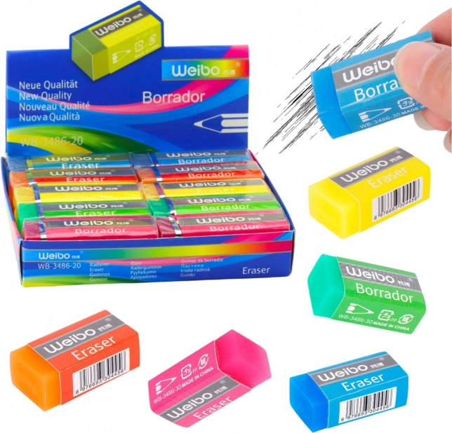 Gekleurde school- en kantoor­gum WEIBO 6 cm