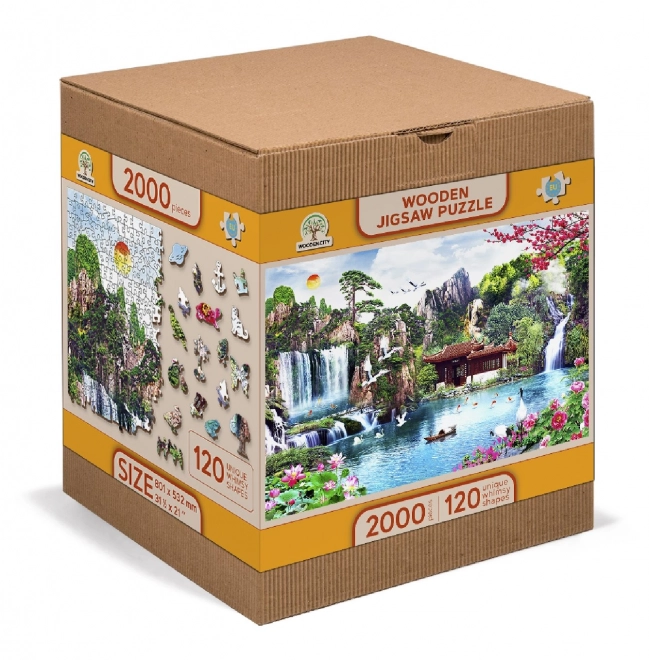Houten puzzel Watervallen in de Japanse tuin