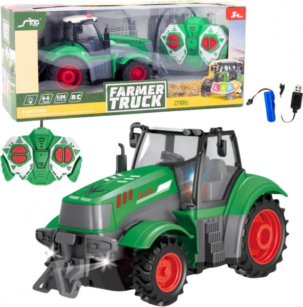 Green remote-controlled tractor 1:24