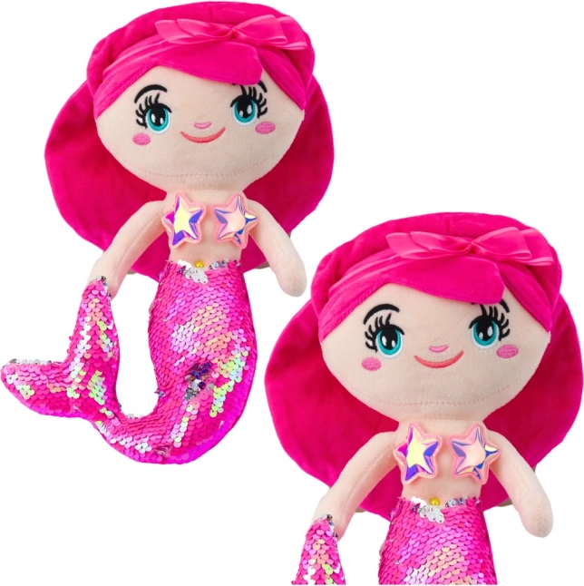 Roze pluchen zeemeermin met pailletten staart 30 cm
