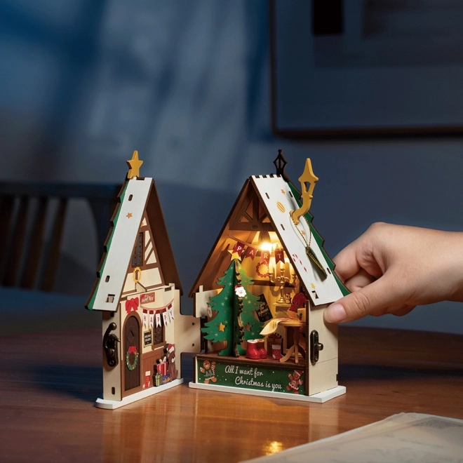 Miniatuur huisdiorama Verlicht kersthuis