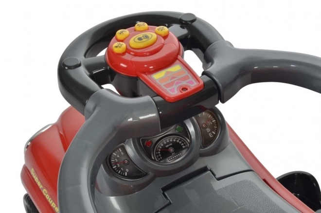 Loopauto 3-in-1 DELUXE met handvat en muziekpaneel - rood