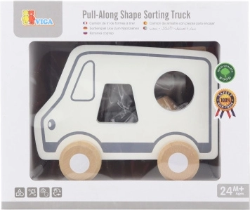 Wooden pull-along and shape sorter truck