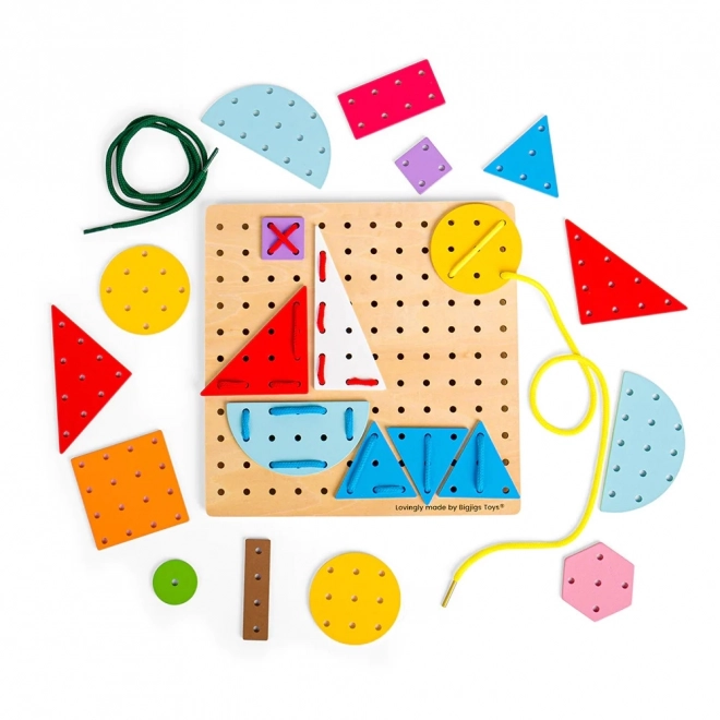 Bigjigs Toys Wooden Lacing Game Geometric Shapes