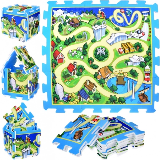 Schuimpuzzel stad – straten, speelmat voor kinderen 93 × 93 cm