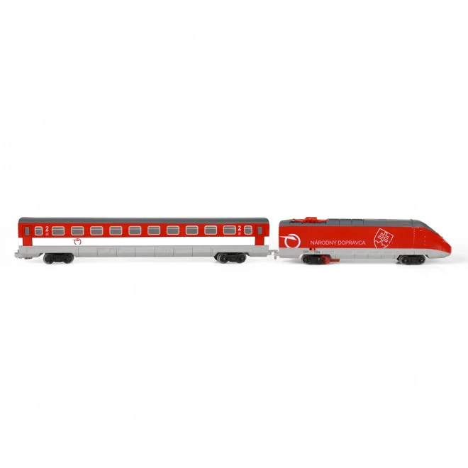Trein Železničná Spoločnosť Slovensko met rails 18 stuks plastic op batterijen met geluid, licht in doos.