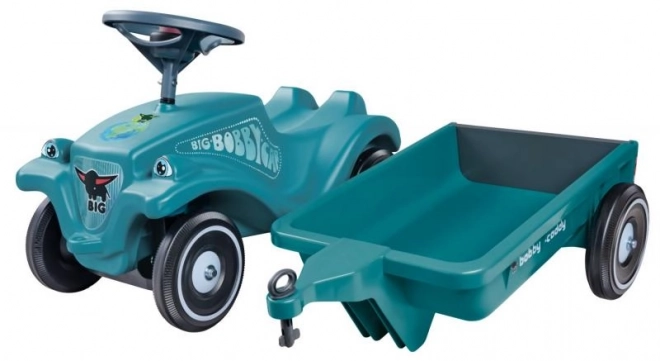 Auto duwwagen met aanhangwagen in turquoise kleur