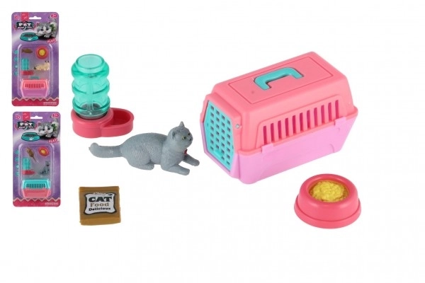 Poes met draagbare doos en accessoires