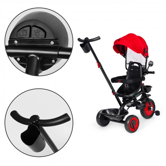 3-in-1 driewieler met draaibare zitting en kap rood ECOTOYS
