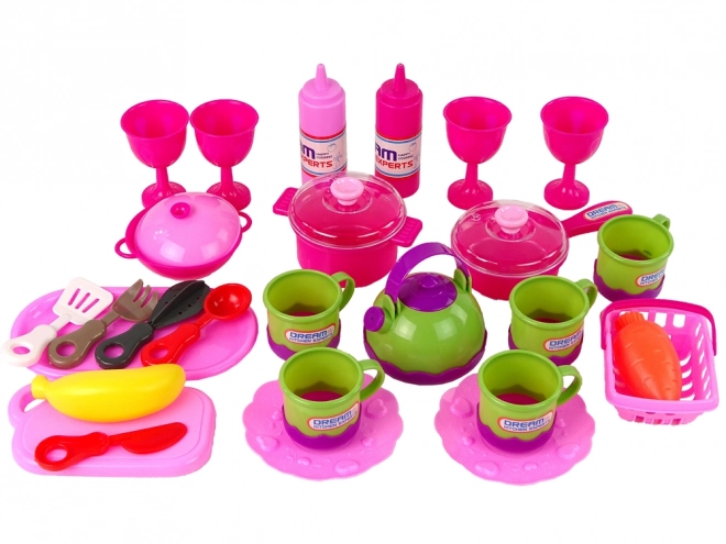 Pink Tableware Set in Bag, 31 Pieces