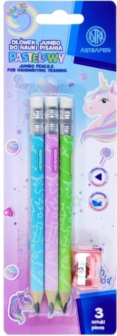 Crayons triangulaires HB avec taille-crayon ASTRA Unicorn, 3 pcs
