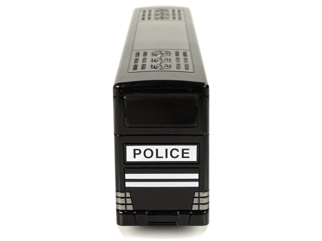 Autobus noir à deux étages de police avec propulsion par friction
