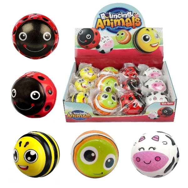 Stuiterbal met dieren van rubber