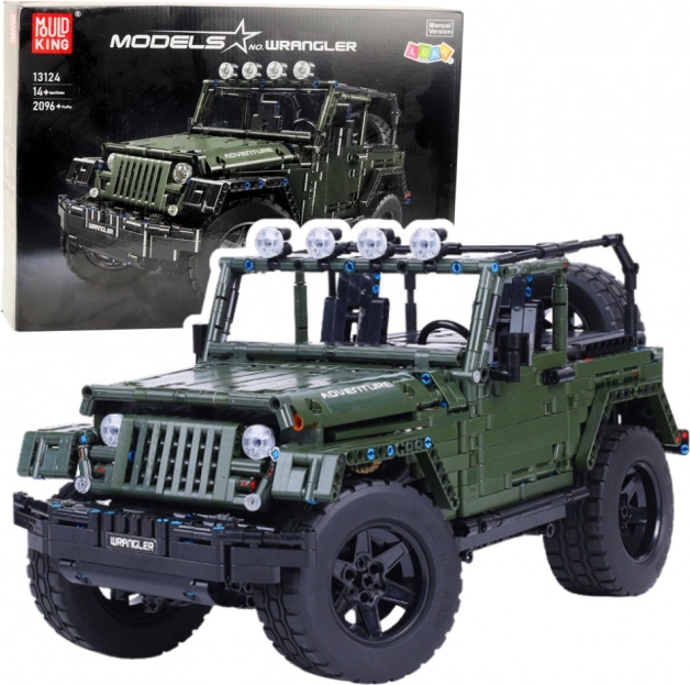 Khaki off-road car building kit, 2078 pieces