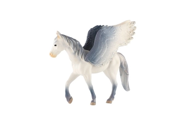 Paard met vleugels wit-grijs gegoten plastic 14cm in zakje