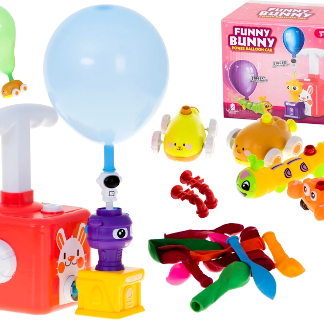 Ballonlanceerder met autootjes en konijntjesmotief – set van 23 stuks