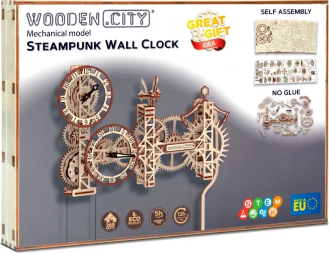 WOODEN CITY 3D puzzel Steampunk wandklok 269 onderdelen